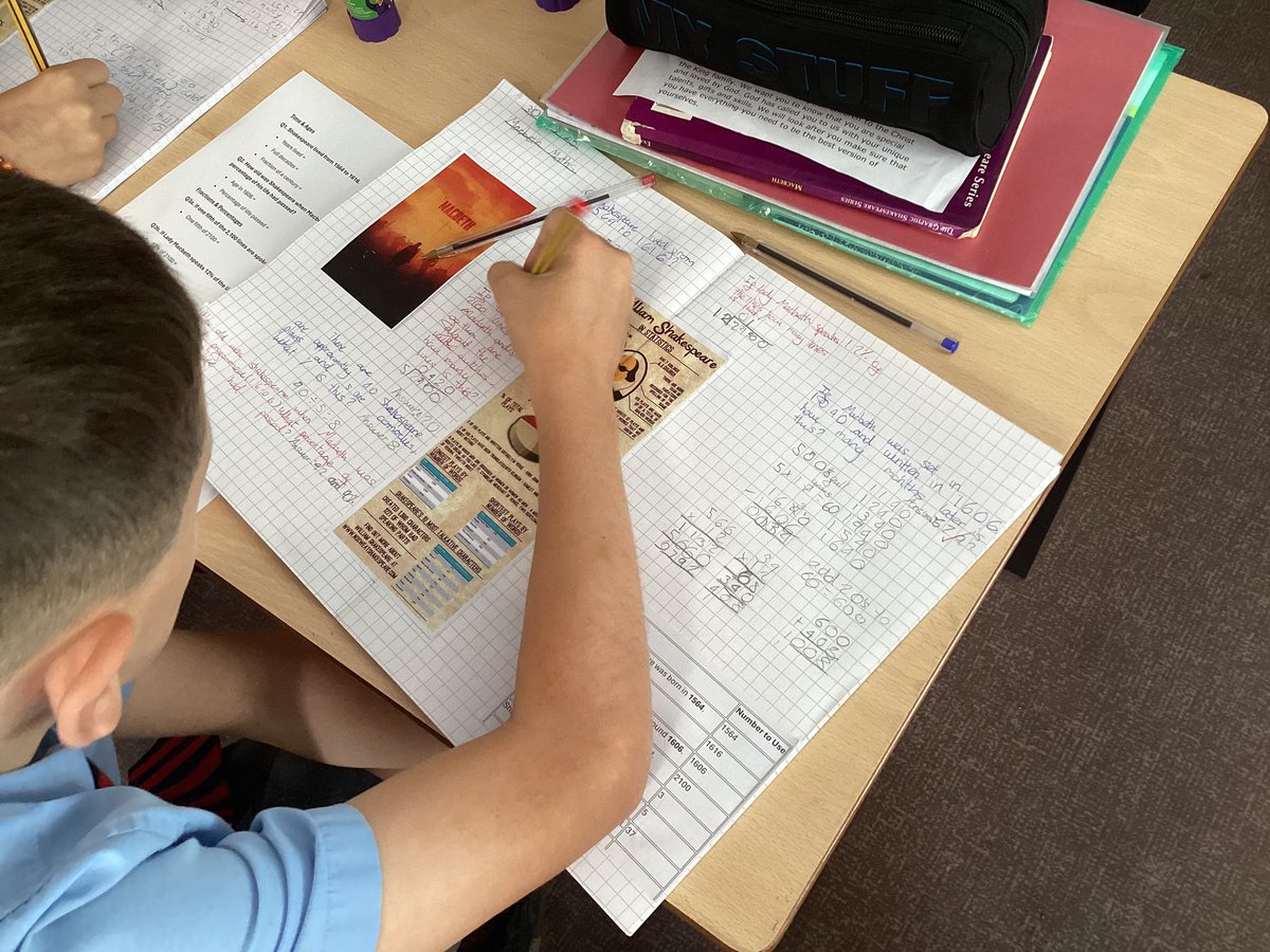 ctkrcps's tweet photo. Creative Maths with a Shakespearean twist! Year 6 explored the world of Macbeth through facts and figures โ from royal family trees to battle stats and witchy predictions! ๐โ๏ธ #Y6Macbeth #CreativeMaths @SalfordLCEP https://t.co/KFClRBffo0