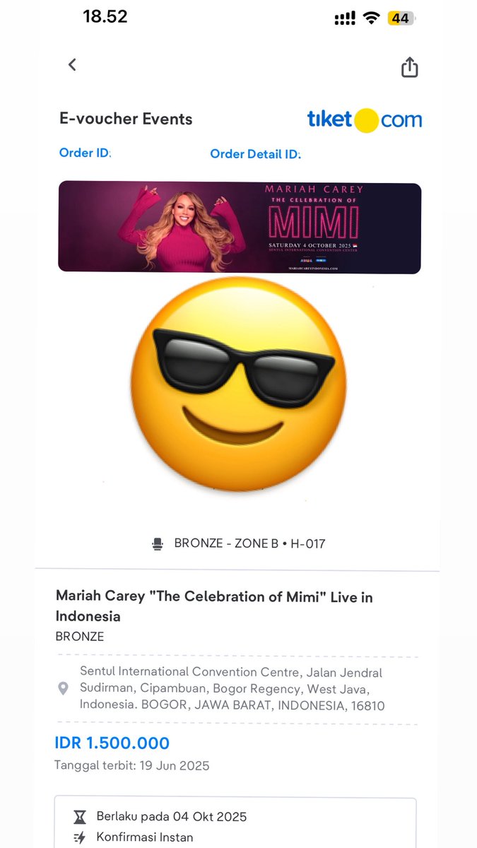 Luciaiv25's tweet photo. WTS tiket Mariah Carey Live in Indonesia‼️
🗓️Sabtu, 4 Oktober 2025
🪑 CAT BRONZE (1 tiket aja) – Zone B H-017
💸 Rp 1.100.000 (nett)
📌 TIKET ATAS NAMA PRIBADI (jual karena ada keperluan mendesak)

🗒️Payment bisa COD VENUE (DP diawal). Dibantu sampai dapat tiket fisik🙌🏻
#zonauang https://t.co/rnaHYJrzBE