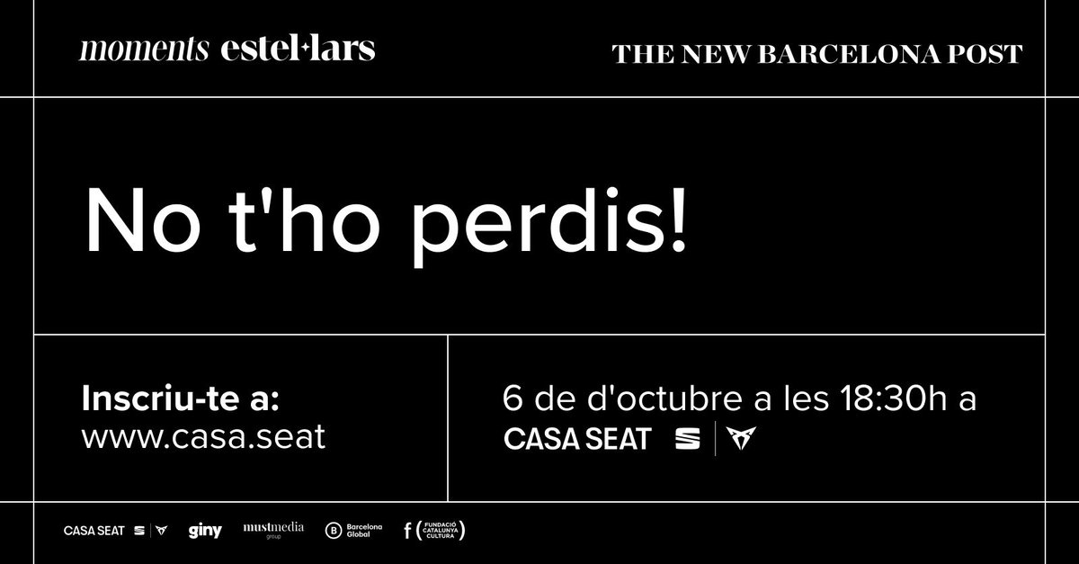 fcatcultura's tweet photo. El #mecenatge centrarà el pròxim #MomentsEstel·lars" de @newbcnpost
👤Amb el nostre president, Eloi Planes, Ainhoa Grandes, presidenta @FundacióMACBA_Barcelona i Josep Lagares, vicepresident @FundMetalquimia
🗓️ 06/10-18.30 h a #CASASEAT
No t'ho perdis!👉 https://t.co/Tmxxry4Fp6 https://t.co/xkWNnMXTxp