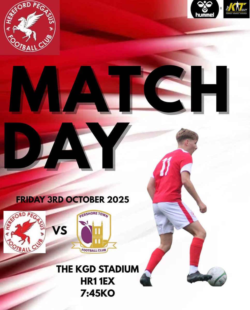 ⚽️Matchday⚽️
Friday 3rd October

Under the lights for the young devs as we take on <a href="/PTFC88/">Pershore Town FC</a> development for the first time in a <a href="/HerefordshireFL/">Herefordshire Football League</a> clash.
7.45pm ko

🔴⚪️