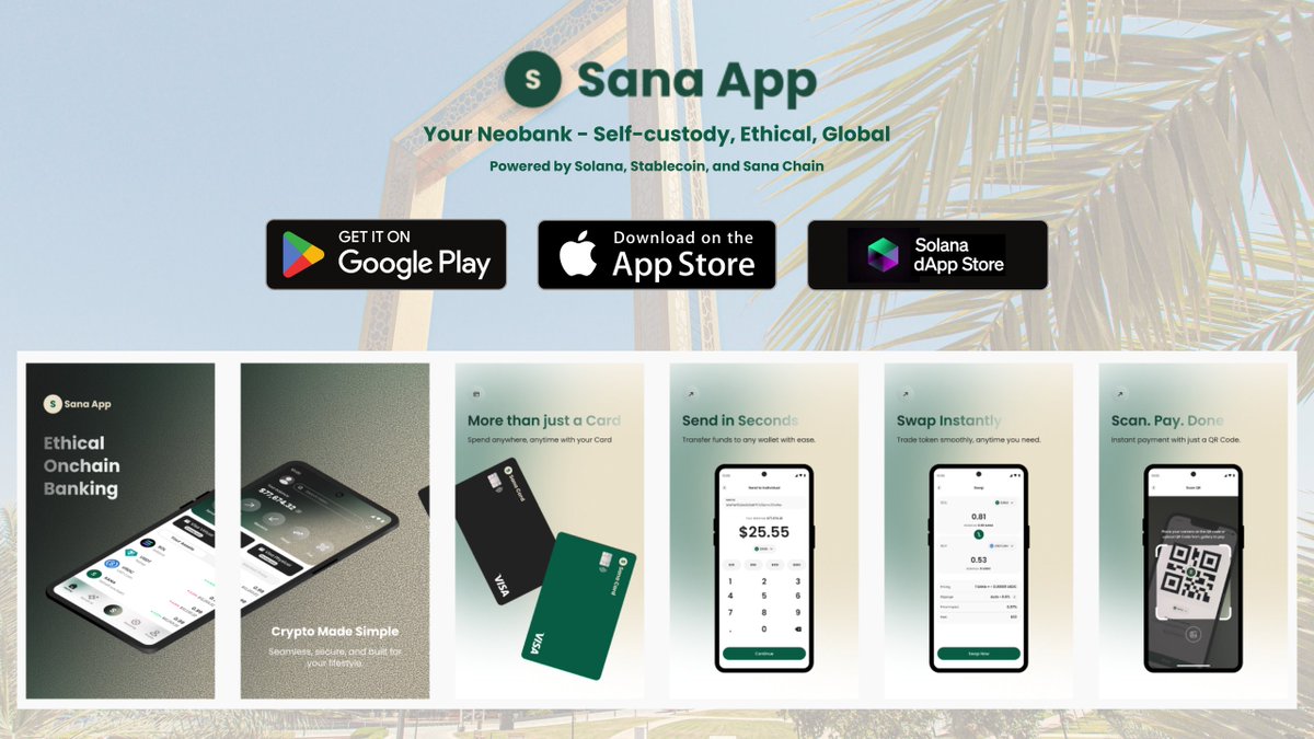 sanafionchain's tweet image. Sana App is coming in October 2025

@apple store ✅ approved 
@google play store ✅ approved
@solanamobile (seeker/saga) is loading

Internal testing on both Android and iOS are progressive in the past weeks. Be ready.

Powered by @privy_io @raincards @JupiterExchange @birdeye_so