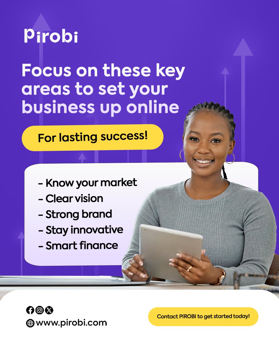 Pirobian's tweet image. Focus on these key areas to set your business up online for lasting success!

Contact @pirobinigeria to get started!

#digitalmarketingstrategy #pirobi #digital #digitalmarketingnigeria #businessplan #businessmarketing #seotips #socialmediamanagement #emailmarketing #contents