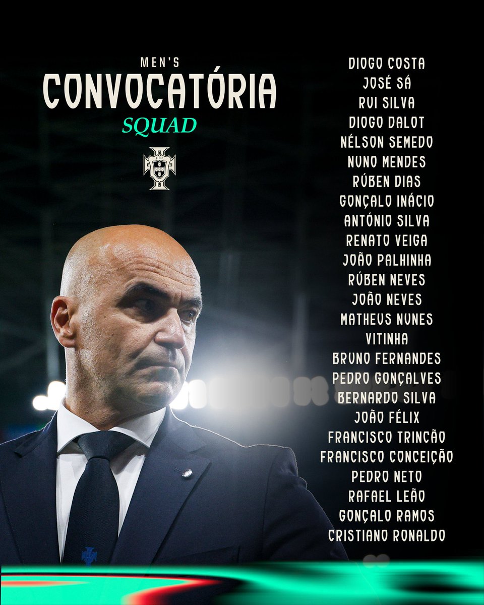 6Pointer's tweet image. 🇵🇹 El seleccionador ℝ𝕠𝕓𝕖𝕣𝕥𝕠 𝕄𝕒𝕣𝕥í𝕟𝕖𝕫 da la lista de convocados para los partidos de clasificación para el #Mundial2026 ante Irlanda 🇮🇪 y Hungría 🇭🇺.