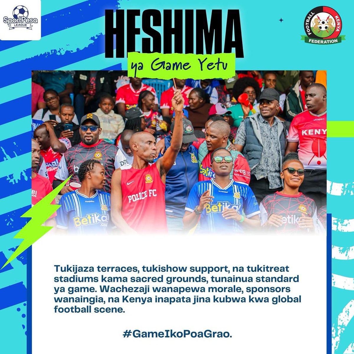 Modoi4088's tweet photo. #GameIkoPoaGrao 
This weekend, football belongs to fans. From Mombasa to Bomet, Nairobi to Kakamega - the SportPesa League comes alive with passion, pride, and purpose. Sofapaka host Kakamega Homeboyz in a Friday opener before Posta Rangers face AFC Leopards.
@SportPesa https://t.co/FDWg9OvkvR
