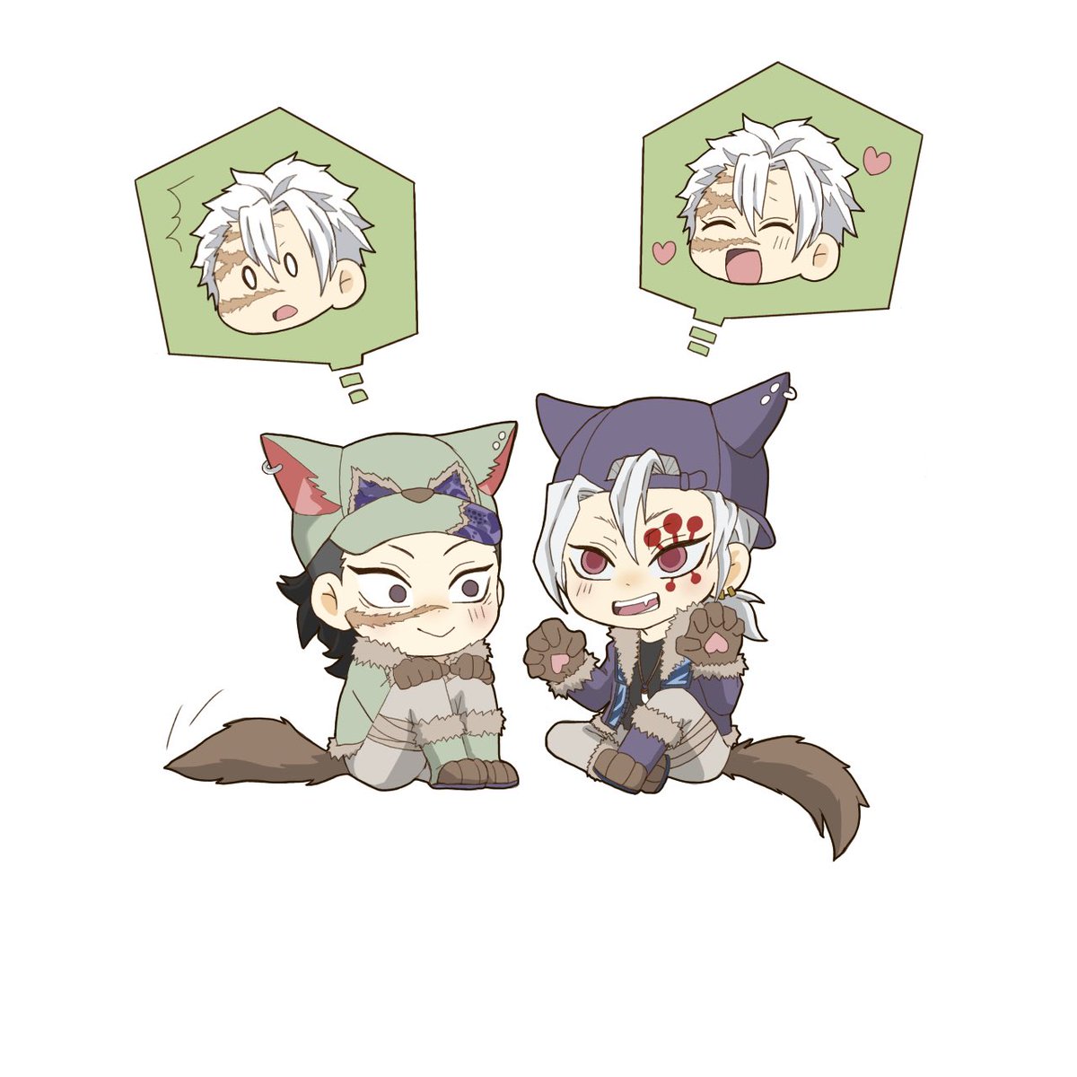 ハロウィンかわいすぎて落書き🐺🎃
入れ知恵する天元様と あくまで兄貴を驚かせたいげや…推しがかわいくて幸せ😇