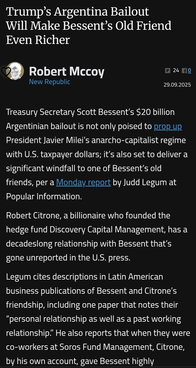 Tendremos que incorporar otro nombre (Bob Citrone) al léxico financiero argy. 
Intermediario o influencer? Necesita alinear el paquete de apoyo de USA con sus propios intereses.
Apoyando o presionando? 
Habrá novedades.