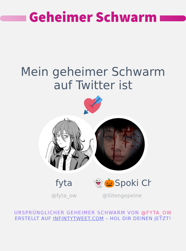 Mein geheimer Schwarm auf Twitter ist <a href="/Sitengopeine/">👻🎃Spoki Chitengo 🇭🇰🎃👻</a>

➡️ infintytweet.me/secret-crush?l…
