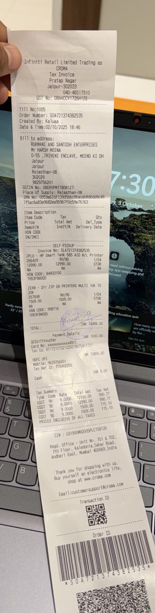 ChouthiAankh's tweet photo. Chroma has reversed there Croma voucher of 1000 rupees just because we told them not to include extra 1509 rupees for warranty which was included in bill without our consent or information.  
Please reply @cromaretail 
 Address- Croma pratap nagar jaipur 

#cromabycott #bycottcroma #bycottCroma #croma