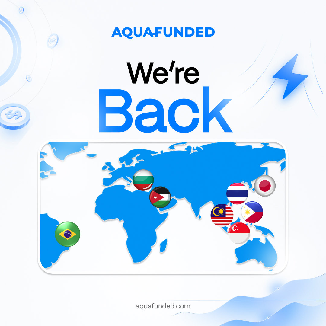 🚨 WE’RE BACK! 🚨

AquaFunded is officially reopening for traders in:
🇹🇭 Thailand | 🇧🇷 Brazil | 🇧🇬 Bulgaria | 🇯🇵 Japan
🇯🇴 Jordan | 🇸🇬 Singapore | 🇲🇾 Malaysia | 🇮🇩 Indonesia | 🇵🇭 Philippines

🌊 Here’s what’s available:
✅ Instant Funding Models only
✅ Up to $50,000 funded