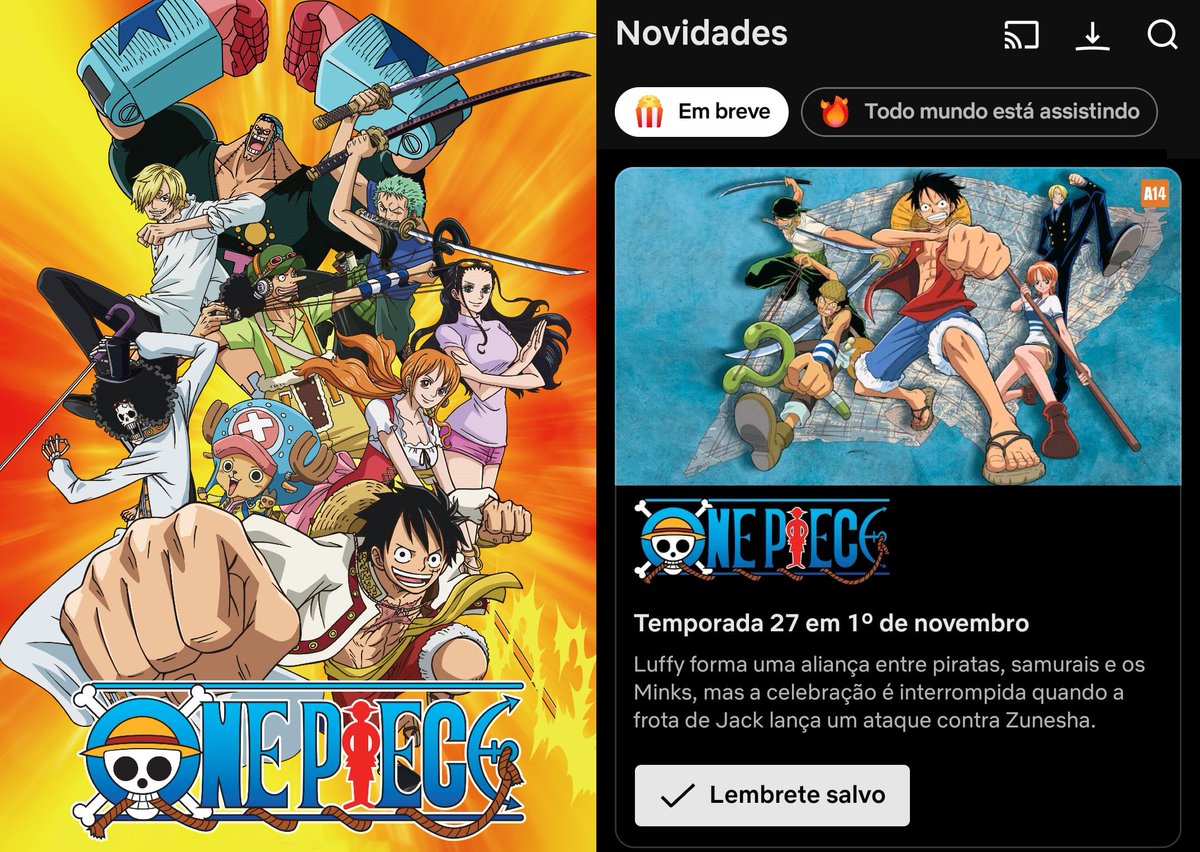 🚨 Os episódios 772 ao 796 de One Piece chegam com DUBLAGEM e legendas em 1º de Novembro na <a href="/NetflixBrasil/">netflixbrasil</a>.

Estes episódios são referentes ao final do arco de Zou e o início de Whole Cake.