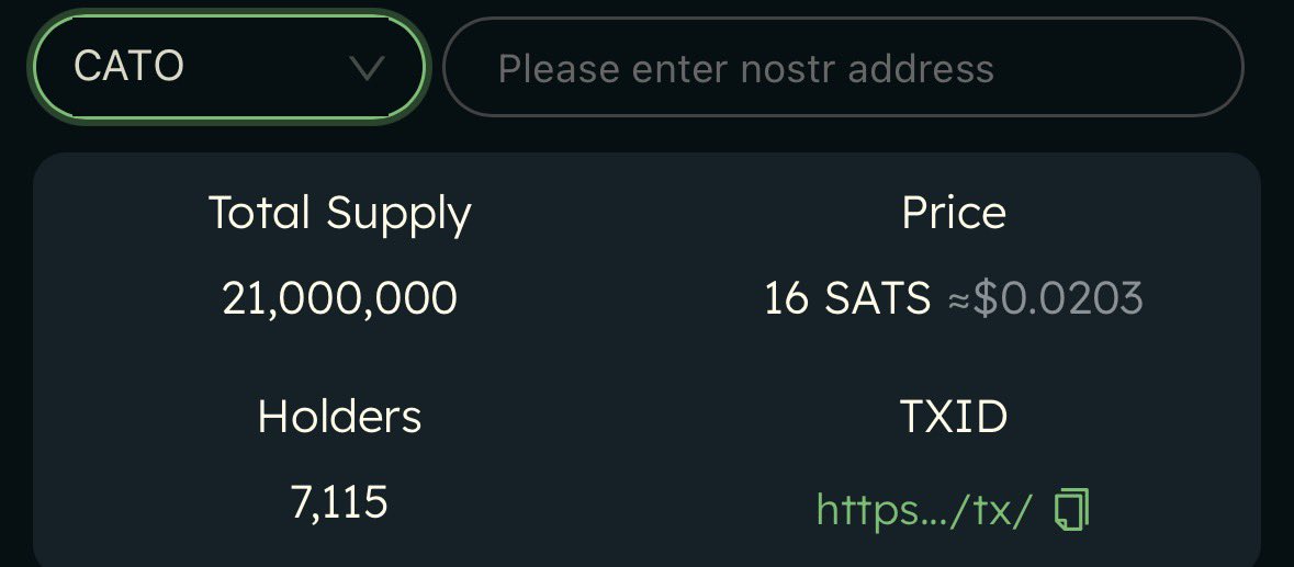 swisscryptocat's tweet image. #CATO snapshot : 
CATO 16.9 sats (+52.26%) • 7,115 holders 
The cat bounced and the books woke up.
Trading-comp rewards are live on @LnfiNetwork  —claim now. 
Flow like Lightning ⚡️ secured by Bitcoin. #CATO #RGB #LNFI