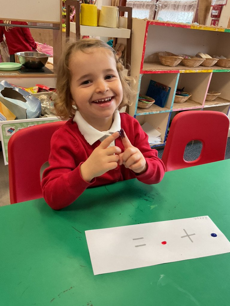 Nursery have been exploring colour this week. They have learnt what primary and secondary colours are and what two colours mixed together makes a new colour.