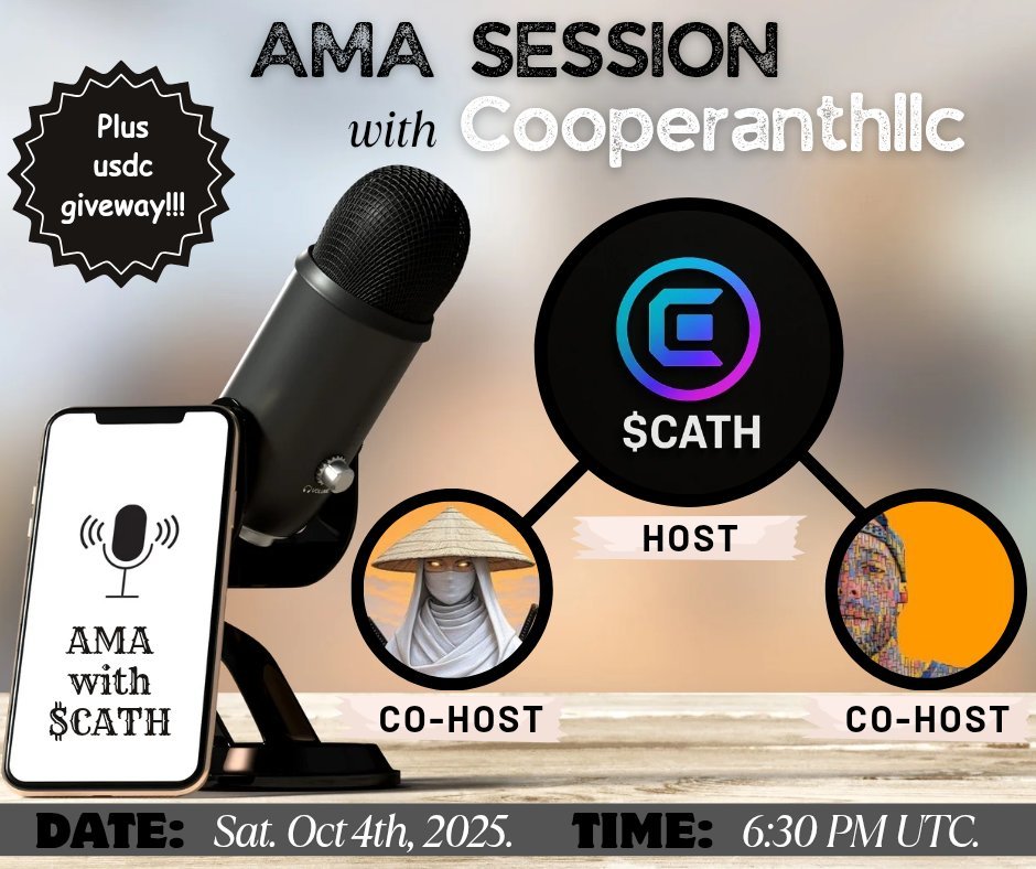 Cooperanthllc's tweet photo. Join us for a thrilling AMA session.
It's a time to get a full grasp of what @Cooperanthllc is all about

With our able co-hosts: 
@Cath3rynn
 and 
@ada

Come prepared with your questions and stand a chance to win giveaway prices in 
$USDC.

Date: 4th October, 2025
Time: 6:30pm…
Show more