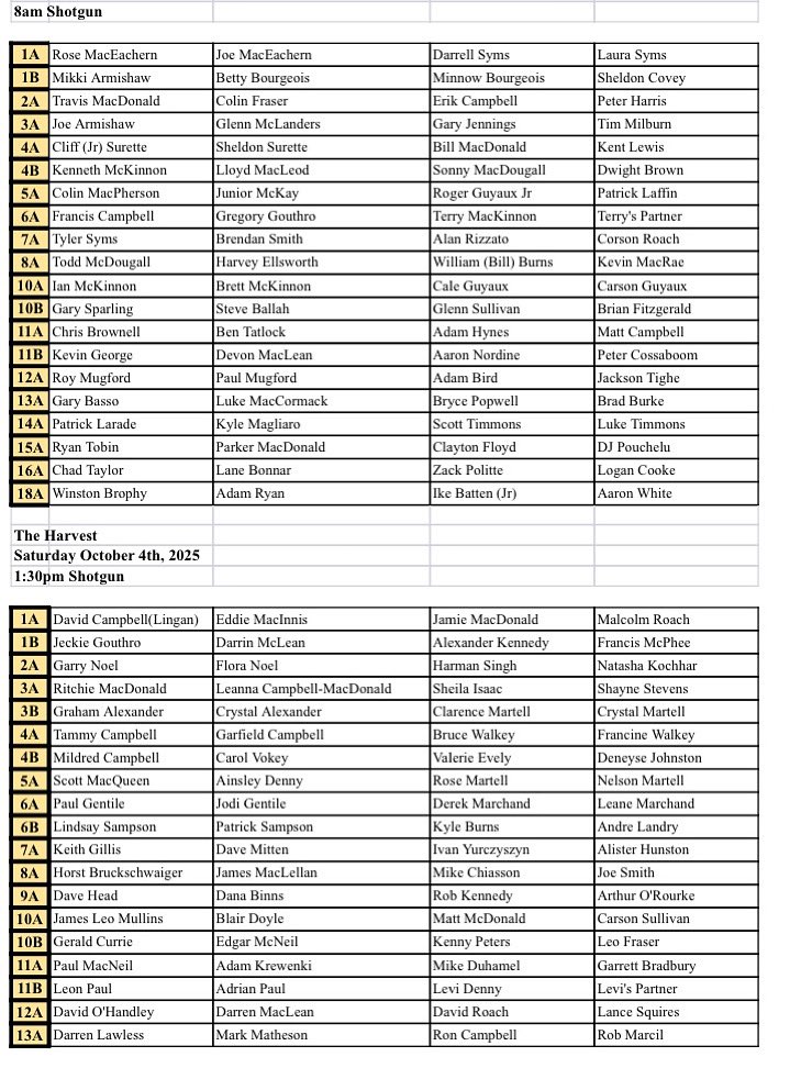 The Harvest
Day 1 - Saturday, October 4th
8:00am &amp; 1:30pm Shotgun Start