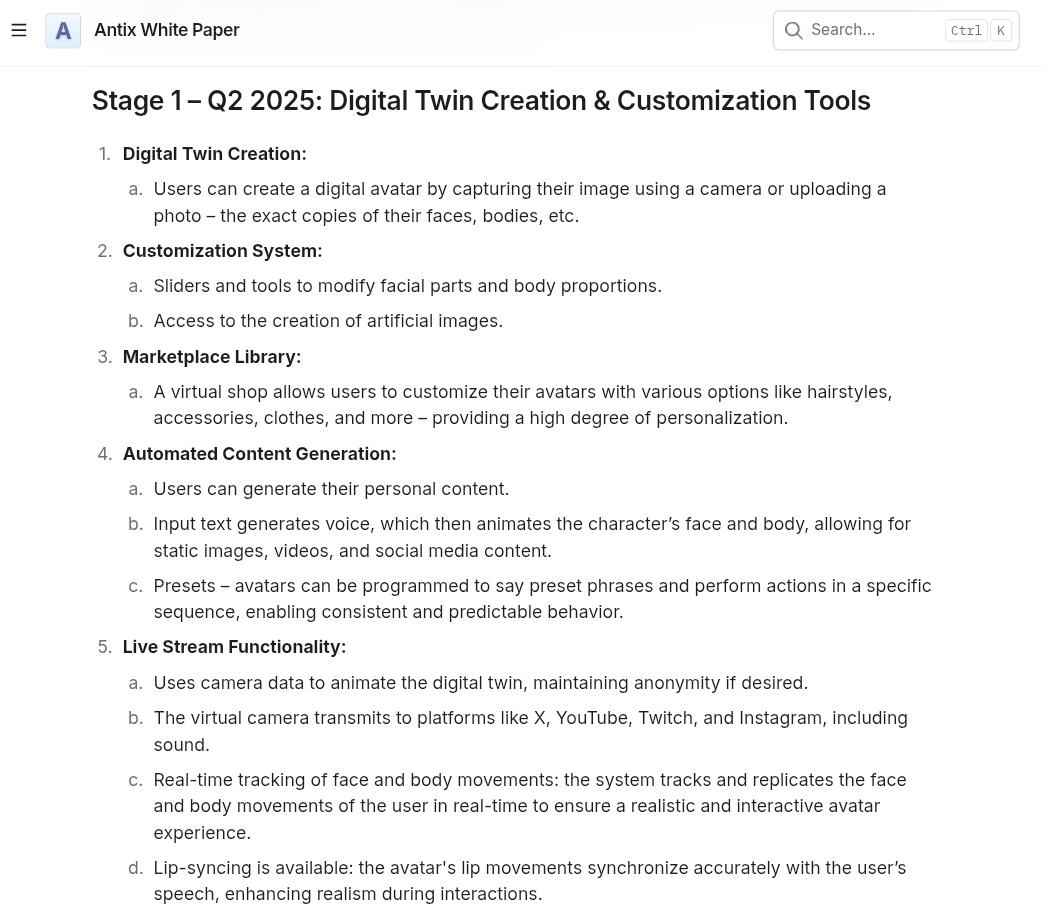 Can you create an avatar with video/audio input in <a href="/antix_in/">Antix.in</a>? 

Yes, the Antix roadmap shows that you will soon be able to create an avatar or digital twin with video and audio input. 

If you give a voice, it will lip sync with your face, and you can also animate it live with