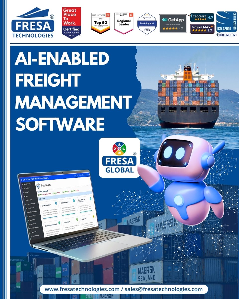 fresatechnology's tweet image. 🚀 Smarter logistics starts here!
Discover AI-enabled Freight Management Software with Fresa Global.

🔗 fresatechnologies.com/products/fresa…

#FreightTech #AIPowered #SmartLogistics #FresaGlobal #ERPforFreight
