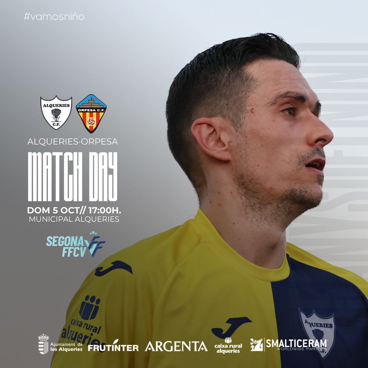 𝗙𝗶𝗻𝗱𝗲 𝗱𝗲 𝗳𝘂́𝘁𝗯𝗼𝗹‼️

¡Afición, os esperamos en el Muni! ¡Juntos somos más fuertes!
⚒️⚽

🗓️ D5 oct. 
🕥 17:00h
🏟️ Municipal de Alqueries
🆚 Orpesa CF

¡Vamos Niño! 💙💛

#somdelniño #todaunavida #unamaneradevivir