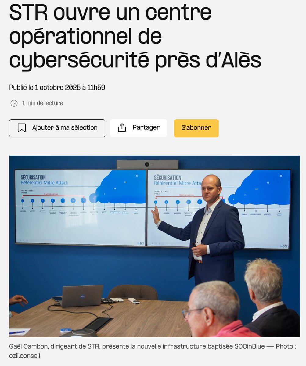 PRESSE 🗞️ I Merci au média économique le Journal des Entreprises d'être revenu le temps d'un article sur l'inauguration récente de SOCinBlue, Security Operations Center conçu et opéré par STR 👉 lejournaldesentreprises.com/breve/str-ouvr… #SOC #Occitanie #cybersécurité