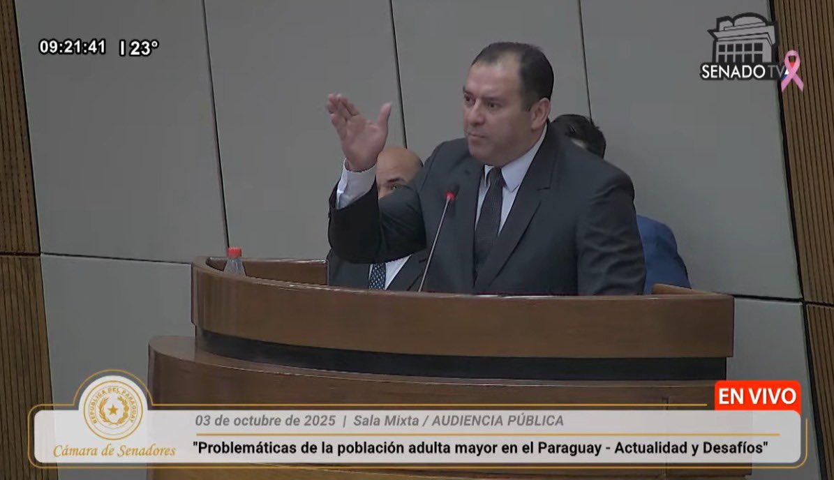 🔴 EN VIVO –  Audiencia Pública convocada por el senador <a href="/LiderAmarilla/">Líder Amarilla</a> presidente de la Comisión de Adultos Mayores y Seguimiento del Sistema de Jubilaciones y Pensiones, para tratar “Problemáticas de la población adulta mayor n el Paraguay- Actualidad y Desafíos”
Canal 24: IPTV