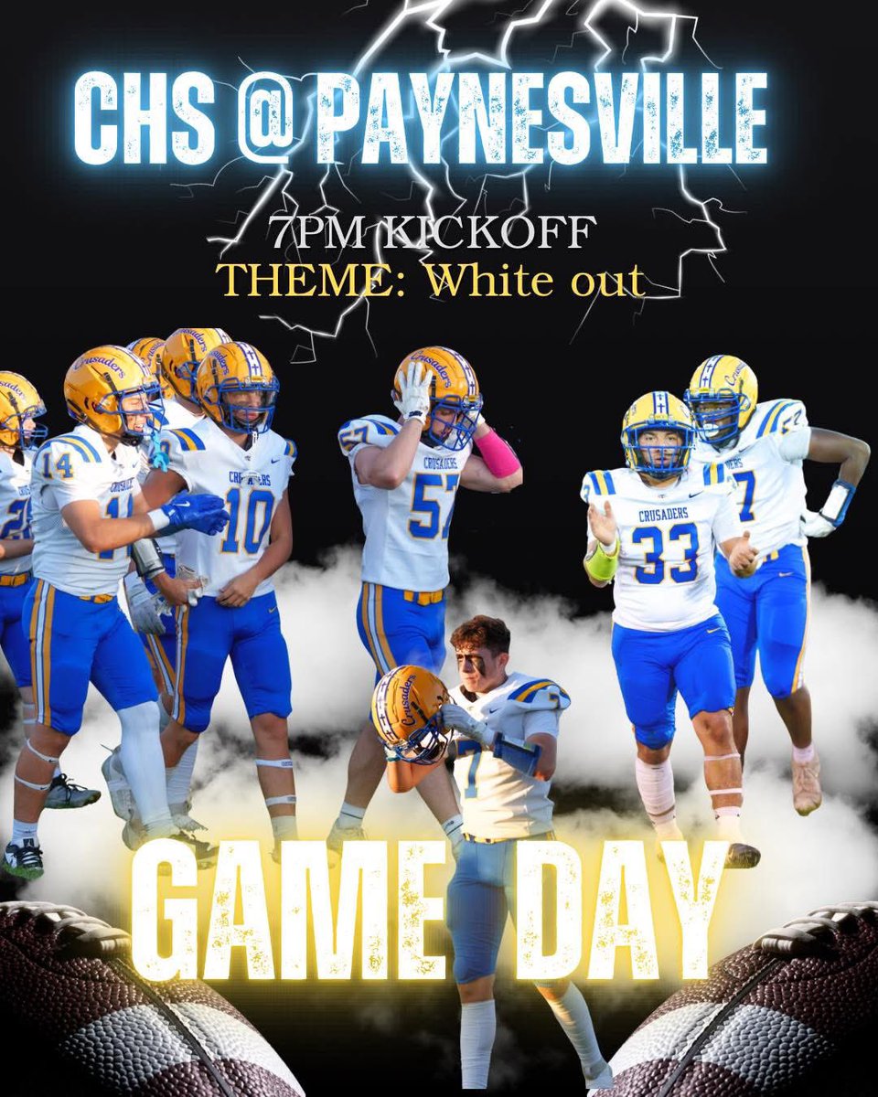 GAME DAY!!

Crusaders travel to take on the Paynesville Bulldogs.

#FightFightCrusaders💙💛🤍🏈
#OnTheHunt🔥