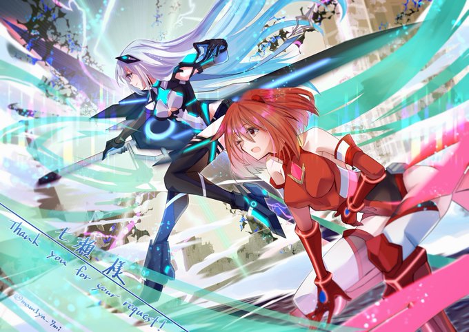 skebで依頼した   
うちの子変身ヒロインが納品されました
「よその子ワールドに迷いこんだアカネ」   

コラボ相手⇒デンノコ様(@Den_noko46 )  の
ストームゼルスティアさんをお借り致しました。
許可を頂きまして、有難う御座います!

次リプで絵師様紹介になります～ 