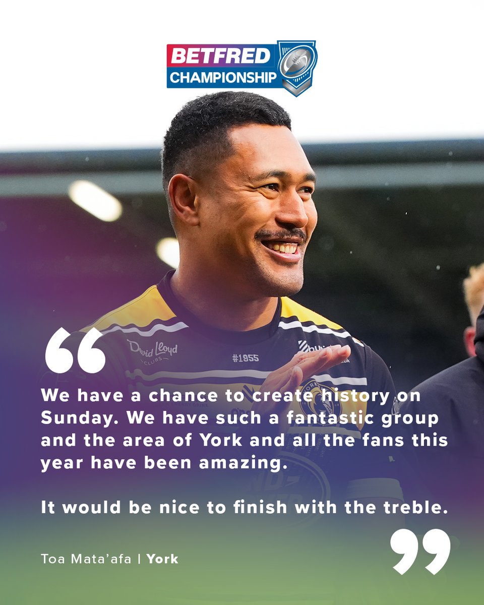 3⃣ Aiming to complete the <a href="/Betfred/">Betfred</a> Championship treble! 

🙌 Toa Mata'afa starred in <a href="/YorkRLFC/">York RLFC Knights</a>'s Semi-Final win over Halifax last weekend, and is excited for this Sunday's Grand Final on home soil!
