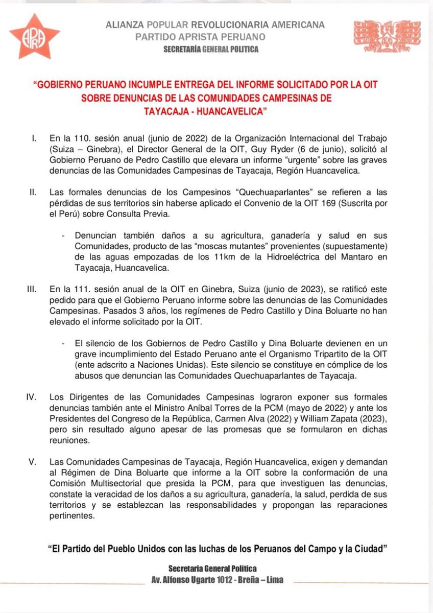🔴PARTIDO APRISTA PERUANO:

UNIDOS CON LA LUCHA DE LAS COMUNIDADES CAMPESINAS DE TAYACAJA HUANCAVELICA!!!