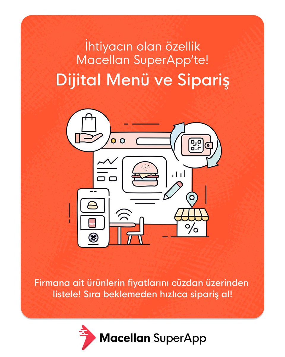 macellanapp's tweet photo. 📲 Dijital Menü ve Sipariş şimdi Macellan SuperApp’te!

Menünü saniyeler içinde dijitalleştir, fiyatlarını tek panelden kolayca güncelle.

Müşterilerin QR kod ile menünü inceleyip sıra beklemeden sipariş versin, sen de tüm siparişleri anlık olarak kontrol et.

#MacellanSuperApp https://t.co/4cVG0Ei8Wu