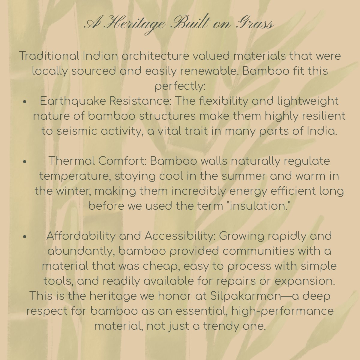 silpakarman's tweet image. silpakarman.com/blogs/news/fro…
Bamboo isn&apos;t new — it&apos;s heritage. Used for centuries in Indian architecture for its strength and resilience, it&apos;s making a comeback as the ultimate low-carbon building material. #BambooArchitecture #GreenBuilding #Silpakarman