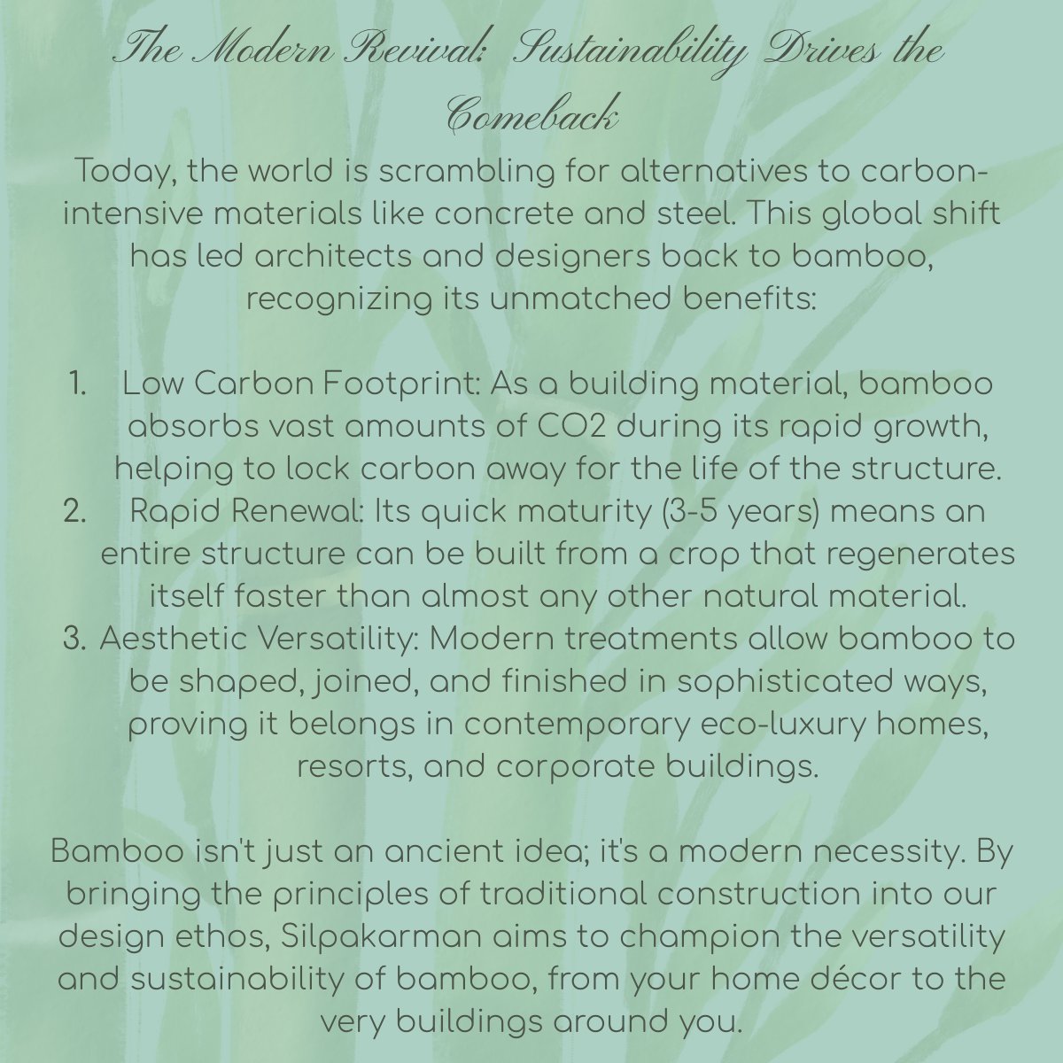 silpakarman's tweet image. silpakarman.com/blogs/news/fro…
Bamboo isn&apos;t new — it&apos;s heritage. Used for centuries in Indian architecture for its strength and resilience, it&apos;s making a comeback as the ultimate low-carbon building material. #BambooArchitecture #GreenBuilding #Silpakarman