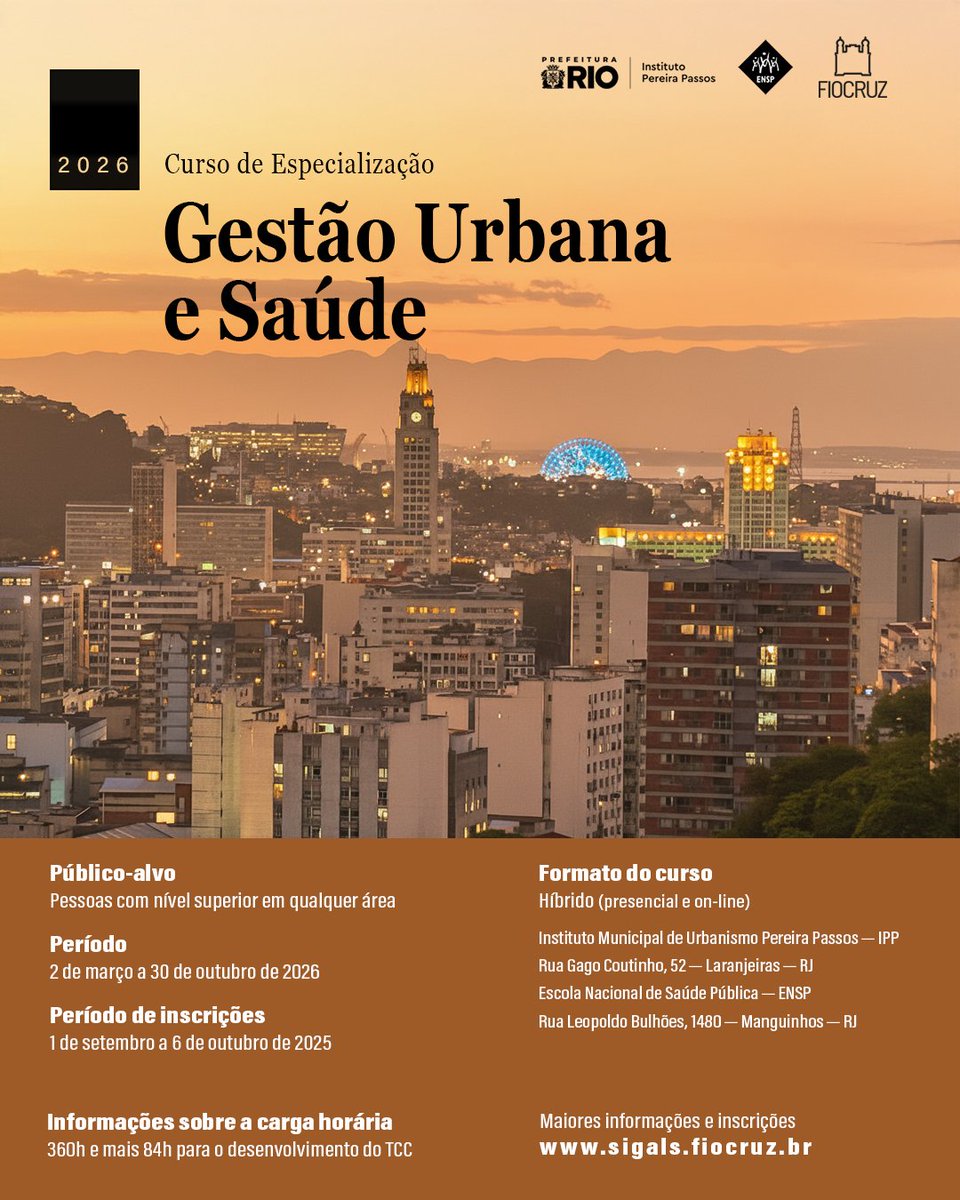 Últimos dias: inscrições para especialização em Gestão Urbana e Saúde, parceria com o IPP tinyurl.com/4swm3p8n