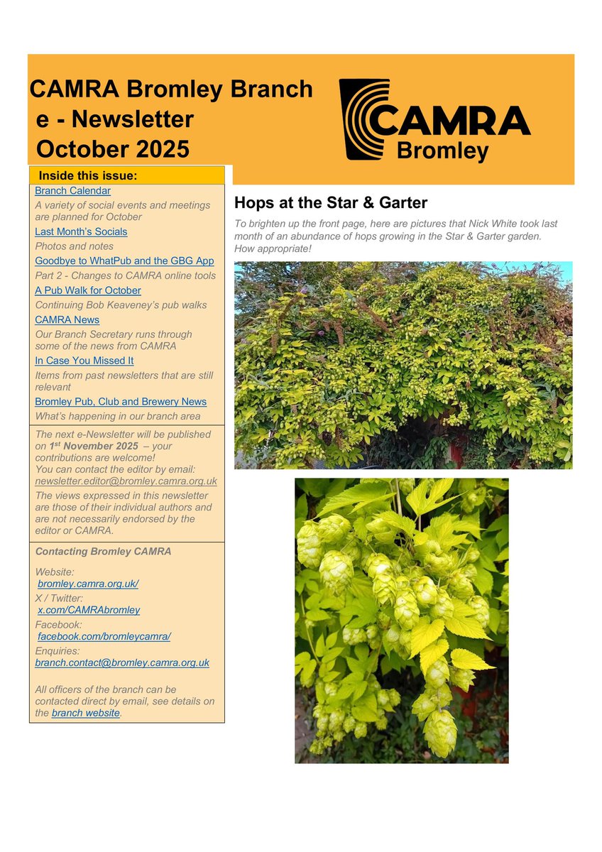 Our October e-newsletter is online. This month we have news about upcoming branch socials, a look at the 2026 Good Beer Guide, local pub and club news, local and national <a href="/CAMRA_Official/">CAMRA</a> news and more! Read it here:  bromley.camra.org.uk/wp-content/upl…