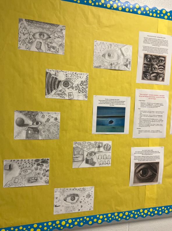 TPMSVisualArts's tweet photo. 6th grade artists explored the "Eye to the Soul"—a symbolic self-portrait lesson highlighting individual interests, advanced pattern work, and value. Inspired by various artists, they created powerful pieces that reflect who they are. #POLKWinTheMoment #CFBISD https://t.co/xHtNuDMRO2