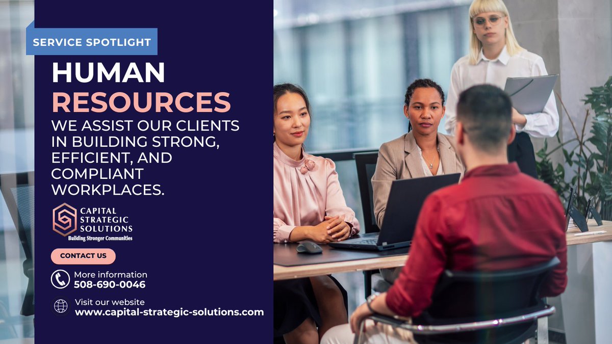 CSS_Mass's tweet image. 💼 At Capital Strategic Solutions, we offer specialized HR support to build strong, efficient, compliant workplaces. From recruitment to performance management, we tailor solutions for positive environments. Visit: capital-strategic-solutions.com/human-resource…   

#HumanResources #WorkplaceSolutions