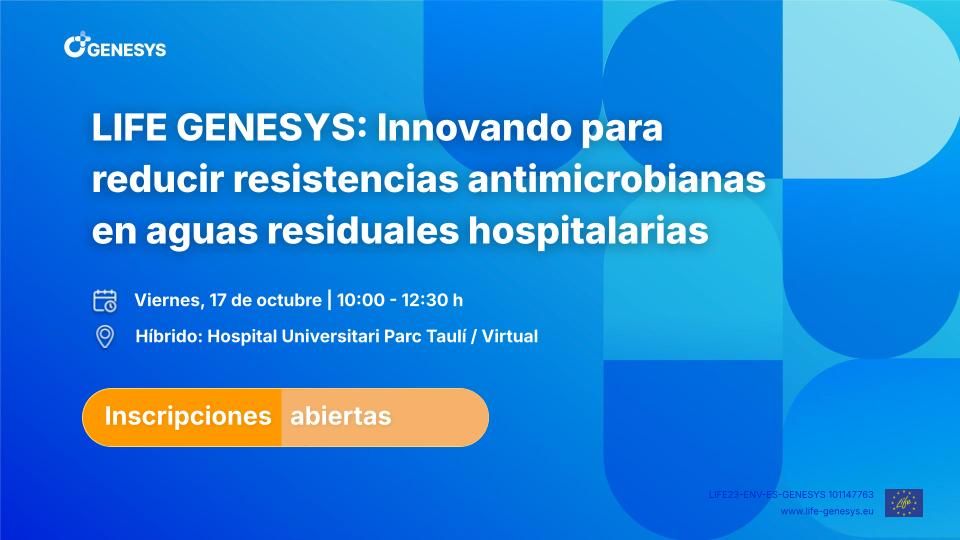 Institut d'Investigació i Innovació Parc Taulí (@i3ptt) on Twitter photo 💧 Et convidem al 1er workshop del projecte europeu 𝗟𝗜𝗙𝗘 𝗚𝗘𝗡𝗘𝗦𝗬𝗦!
Descobreix una solució innovadora per reduir resistències antimicrobianes en aigües residuals hospitalàries.
📅 17/10 | 10:00-12:30
📍 Auditori <a href="/parctauli/">Consorci Corporació Sanitària Parc Taulí</a>
👉 Inscriu-t'hi: docs.google.com/forms/d/e/1FAI… 💧 Et convidem al 1er workshop del projecte europeu 𝗟𝗜𝗙𝗘 𝗚𝗘𝗡𝗘𝗦𝗬𝗦!
Descobreix una solució innovadora per reduir resistències antimicrobianes en aigües residuals hospitalàries.
📅 17/10 | 10:00-12:30
📍 Auditori <a href="/parctauli/">Consorci Corporació Sanitària Parc Taulí</a>
👉 Inscriu-t'hi: docs.google.com/forms/d/e/1FAI…