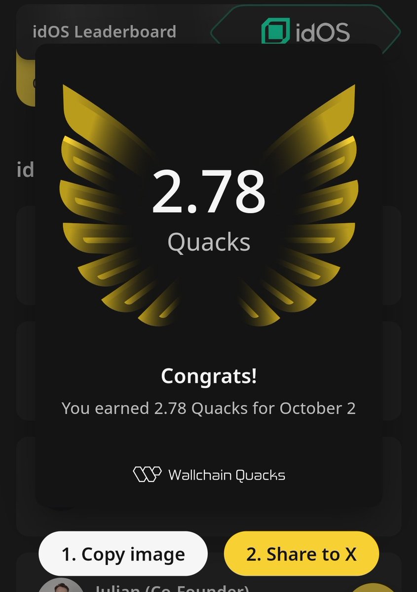 I managed to earn 2.78 Quacks from my tweets yesterday on <a href="/idOS_network/">idOS</a>.

Even though I earned Quacks, I dropped 61 spots on the leaderboard and I am now ranked 660 🫠.

Seems like all of CT is in love with the decentralized identity they're offering, especially their backing. 👀