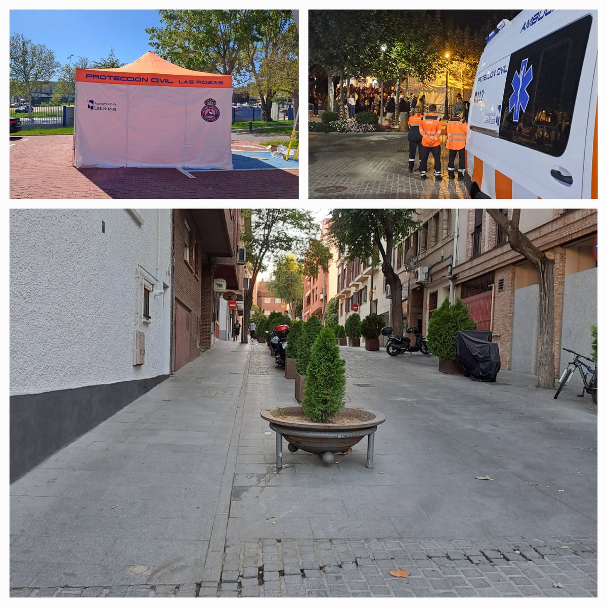 Esta noche y la de mañana, ante la previsión en aumento de participantes en nuestras fiestas - zona centro, <a href="/LasRozasPCivil/">PCivil Las Rozas</a> , instalara en la confluencia de cl. Las Fuentes con Pza. España, puesto PPI, dotado de sanitarios - enfermeria , con ambulancia SVB.