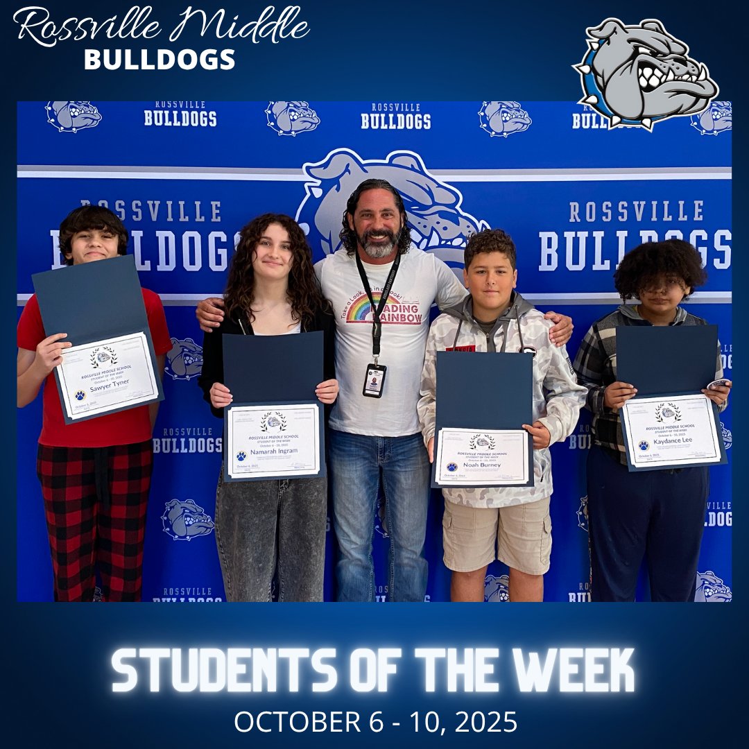 Way to go Noah Burney, Kaydance Lee, Namarah Ingram &amp; Sawyer Tyner for being named RMS Students of the Week for October 6 - 10, 2025!!!🙌 

Go Bulldogs!!!🐾

#RMSBulldogs #RidgelandReady #CollegeWorkLife