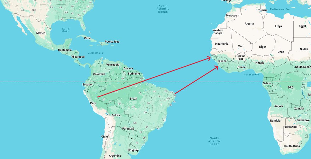 TerribleMaps's tweet photo. Mind blown: The easternmost point of Brazil is closer to Africa than its westernmost point https://t.co/lDppS5bu1Y