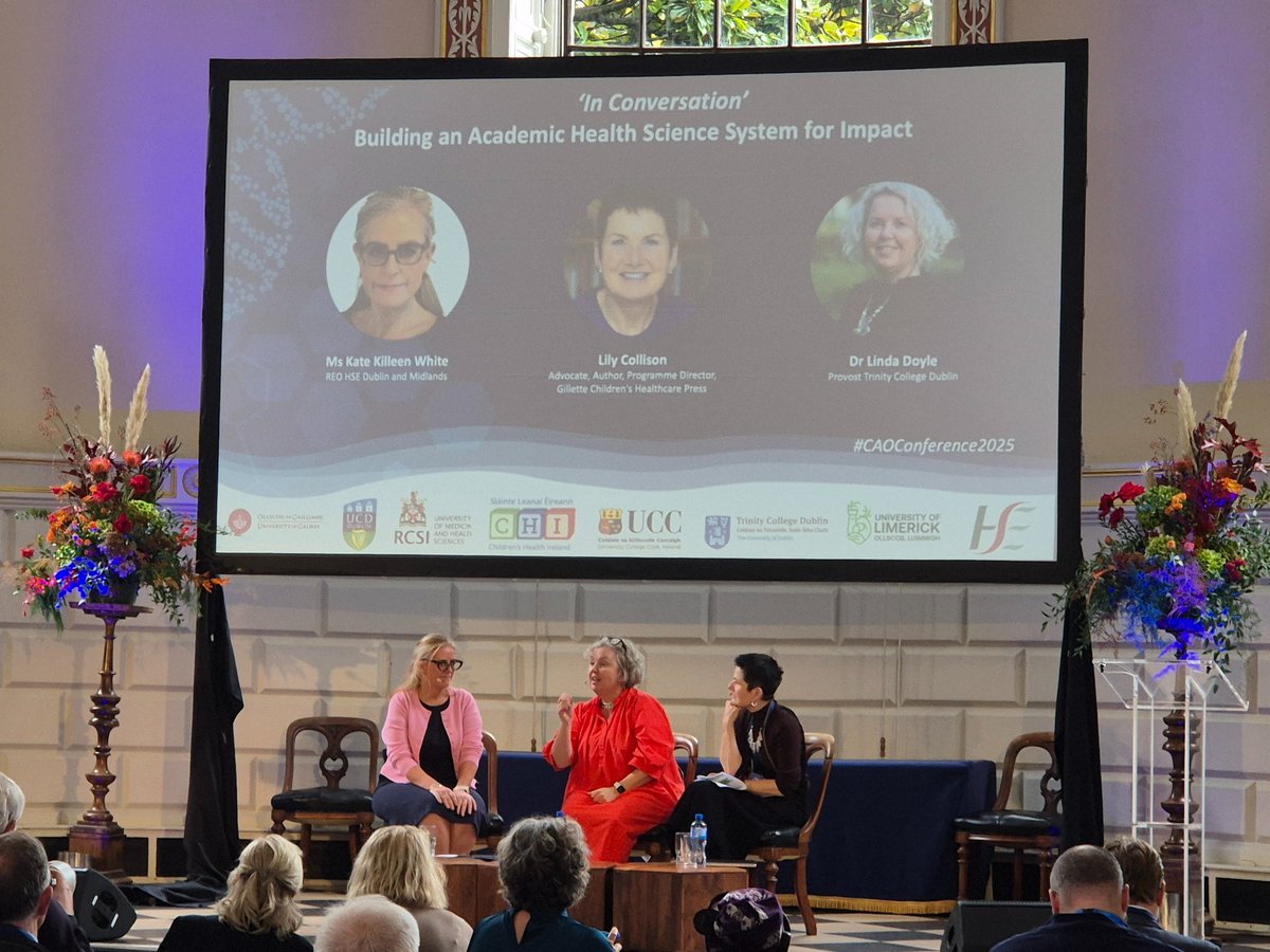 Regional Executive Officer Kate Killeen White, Provost Linda Doyle and CP Advocate Lily Collison in discussion today at 'Bridging Gaps, Building Futures: Disability and Inclusion through Academic Health Science Practice' at TCD.  #CAOConference2025