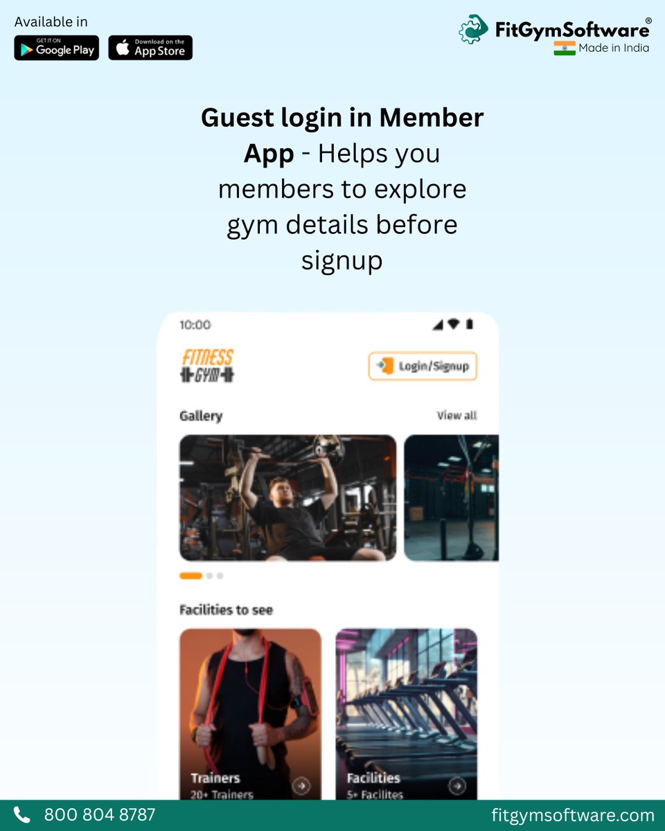 fitgymsoftware's tweet photo. Guest login is now available in our app now. before purchasing memberships clients can check gym atmosphere , equipments and trainers just by simple guest login.
#gymsoftware #fitgymsoftware #fgs #gymmanagementsystem #gymowners #gymtraine https://t.co/L6Wn8dTkJE