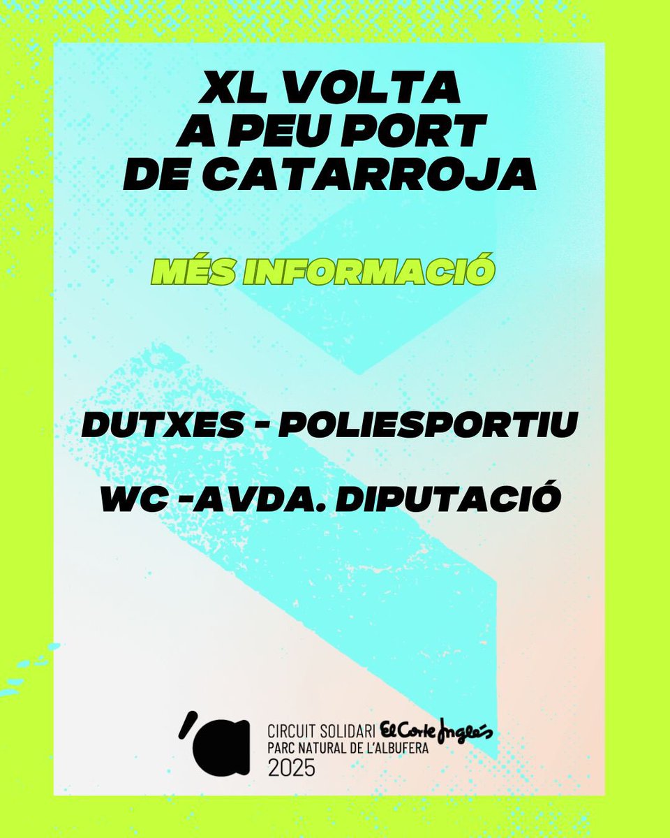 🏃‍♀️10 EDICIONS, 10 CARRERES​🏃‍♂️

🔟 XL VOLTA A PEU PORT DE CATARROJA
📆 4 OCTUBRE | 18:30 hores

#CircuitAlbufera10 #CircuitAlbufera #Run #Running #Runner #Correr #CircuitSolidari