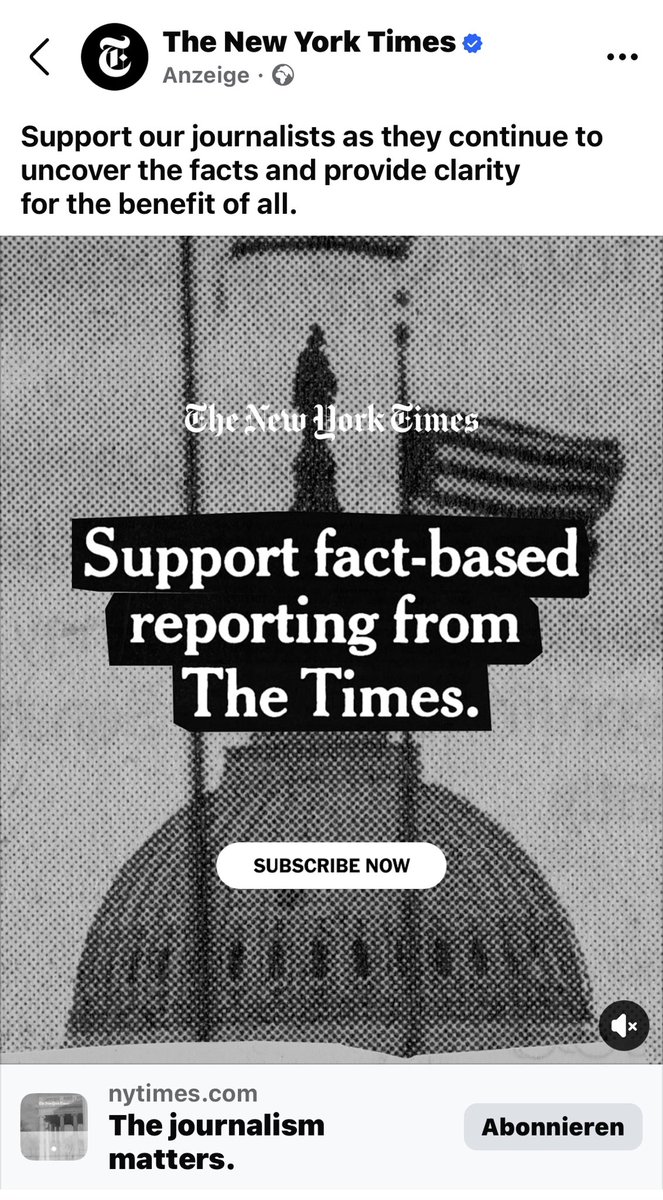 heinz_alt's tweet image. Aufmerksamkeitstarke Abo-Werbung mit starker Botschaft der ⁦@nytimes⁩ drüben bei FB: «Journalism without compromise.» #Subscriptions #TheJournalismMatters