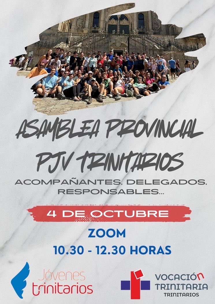 📢 Mañana, sábado 4 de octubre, los Jóvenes Trinitarios celebrarán su Asamblea Provincial 🕥 10:30-12:30, vía ZOOM. <a href="/jtrinitariosESP/">Jóvenes trinitarios España</a> 

#JóvenesTrinitarios #AsambleaProvincial