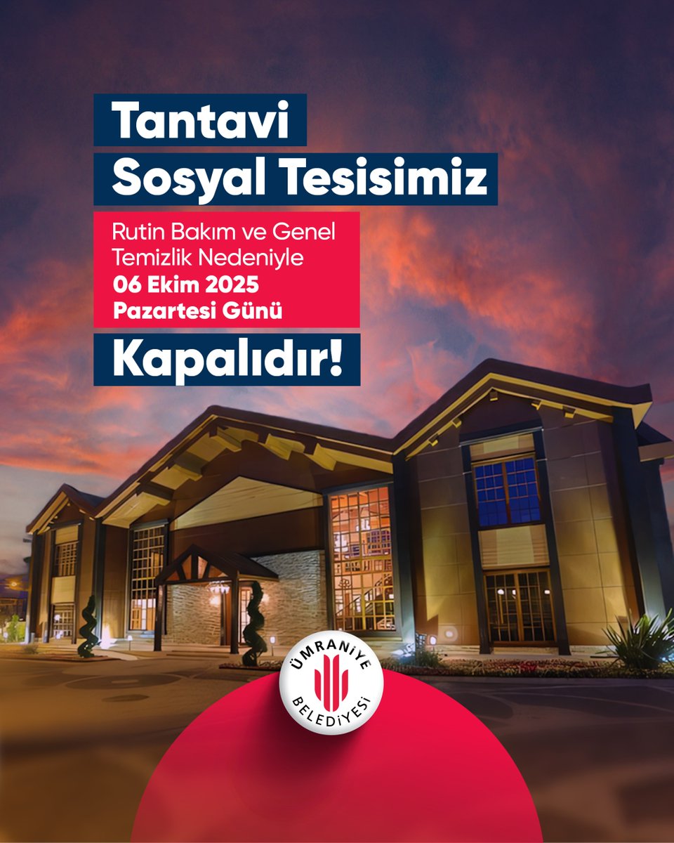 Bilgilendirme:

Değerli Komşularımız,

6 Ekim Pazartesi günü gerçekleştirilecek rutin bakım ve genel temizlik çalışmaları nedeniyle Tantavi Sosyal Tesislerimiz hizmete kapalı olacaktır.

Anlayışınız için teşekkür ederiz.