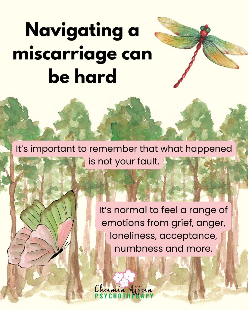 Navigating a miscarriage is hard. You may feel a range of emotions and that's ok. It's important to remember you did nothing wrong and you are not alone.

If this is something that affects you, our therapists are here to help.

#Miscarriage #MentalHealth #ChaminAjjanPsychotherapy