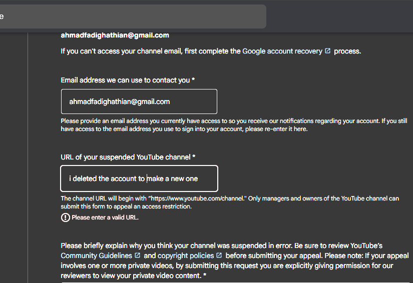 ahmooddagoat's tweet photo. @TeamYouTube Hello @TeamYouTube thank you for taking your time to reply but i deleted the account and i went to the link u told me to go and it shows me this and i deleted the account so can u help me please and thank you https://t.co/cFrRP9yYA0