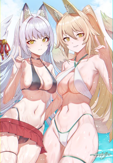 skebで翠燐と稲狭ちゃんを描かせて頂きました!
まだ夏だよね?いや秋でも水着ならOKか 