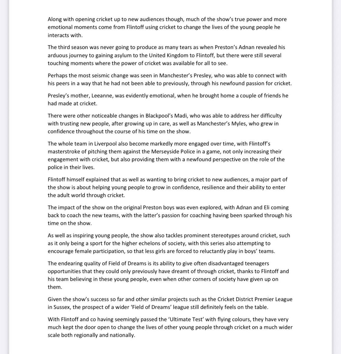 WNMSportJ2005's tweet image. Review of the third brilliant series of Freddie Flintoff’s Field of Dreams on the @bbc that came to an end on Sunday night!

The review considers the show’s ability to show that cricket is for everyone and the real power of cricket to change lives!

#freddieflintoff #bbccricket