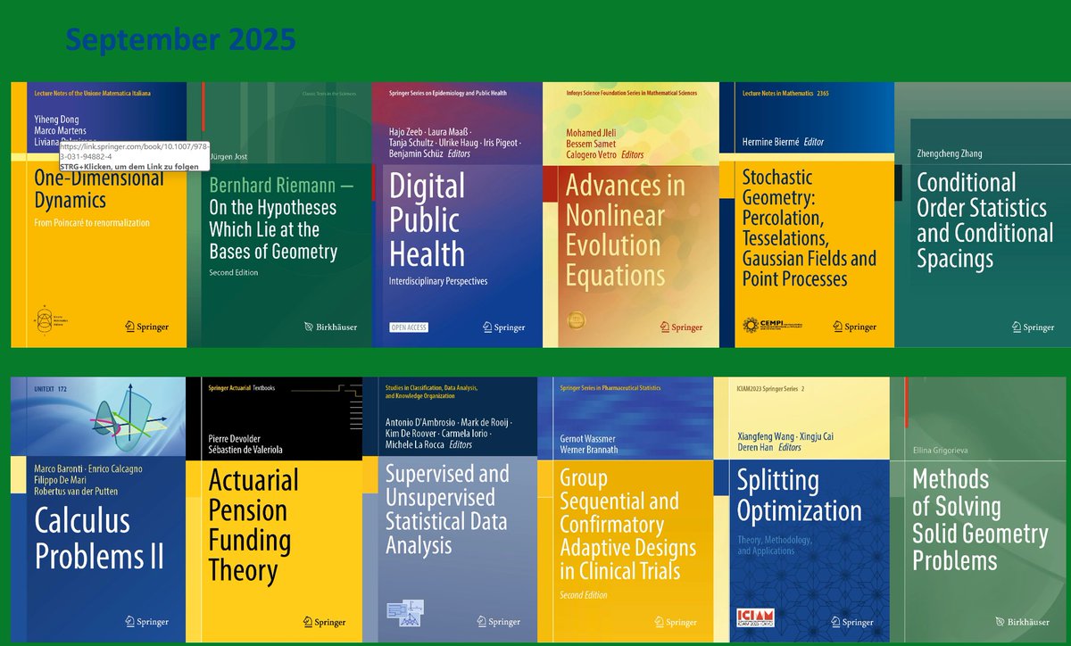 SpringerMath's tweet image. Here are the new titles we published in September 25 in Math&amp;amp;Stats, with direct links to the product pages: 
 
 tinyurl.com/2p9prpfs